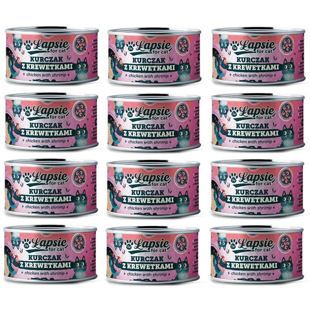 ŁAPSIE FOR CAT MOKRA KARMA DLA KOTA KURCZAK Z KREWETKAMI W BULIONIE PUSZKA 12x80g