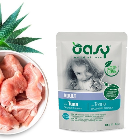 OASY CHUNKS IN GRAVY MOKRA KARMA DLA KOTA TUŃCZYK W SOSIE SASZETKA 12x85g