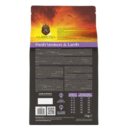 AMBROSIA FRESH VENISON LAMB KARMA DLA PSA DOROSŁEGO DZICZYZNA JAGNIĘCINA 2kg