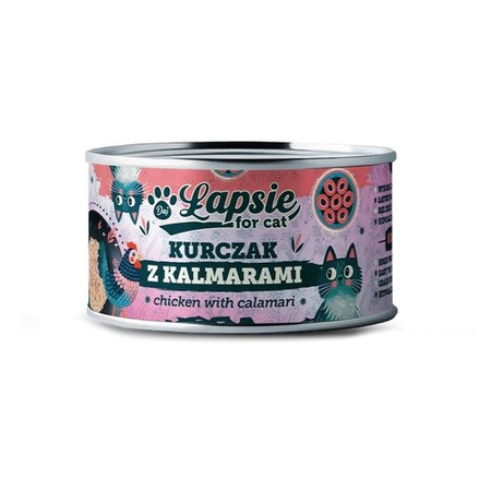 ŁAPSIE FOR CAT MOKRA KARMA DLA KOTA KURCZAK Z KALMARAMI W BULIONIE PUSZKA 12x80g