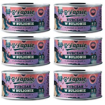 ŁAPSIE FOR CAT MOKRA KARMA DLA KOTA FILET Z KURCZAKA W BULIONIE PUSZKA 6x80g