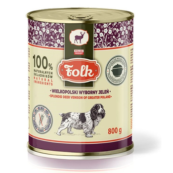KARMA MOKRA DLA PSA PEŁNOPORCJOWA FOLK WIELKOPOLSKI WYBORNY JELEŃ PUSZKA 800g