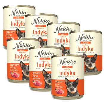 NEKKO MOKRA KARMA DLA PSA ADULT INDYK BURAK OSTROPEST 7x800g