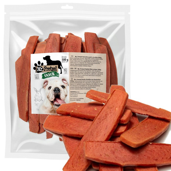 MR PRETZEL PRZYSMAK DLA PSA MIĘSNY MIĘKKIE SZEROKIE PASKI Z KRÓLIKA 500g