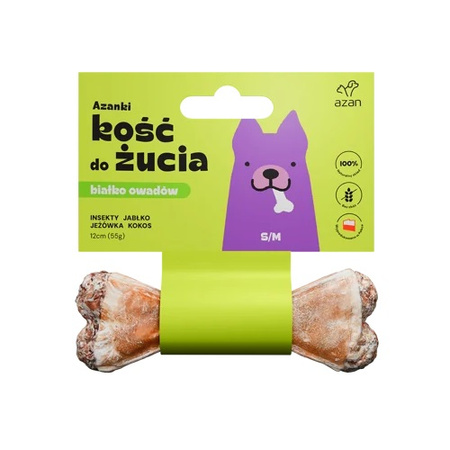 AZANKI PRZYSMAK DLA PSÓW S/M KOŚĆ DO ŻUCIA BIAŁKO INSEKTÓW JABŁKO JEŻÓWKA KOKOS 12cm x6