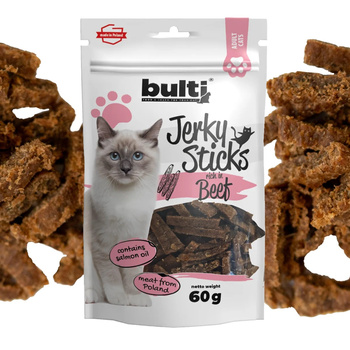 BULTI JERKY STICKS PRZYSMAKI DLA KOTA MIĘSNE PASKI BOGATE W WOŁOWINĘ 60g