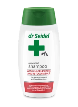 DR SEIDEL SZAMPON Z CHLORHEKSYDYNĄ KETOKONAZOLEM DLA PSA I KOTA NA ŚWIĄD GRZYBY 220ml