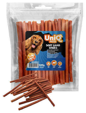 UNIQ PETS PALUSZKI Z JAGNIĘCINY PRZYSMAK MIĘSNY SMAKOŁYK DLA PSA 500g