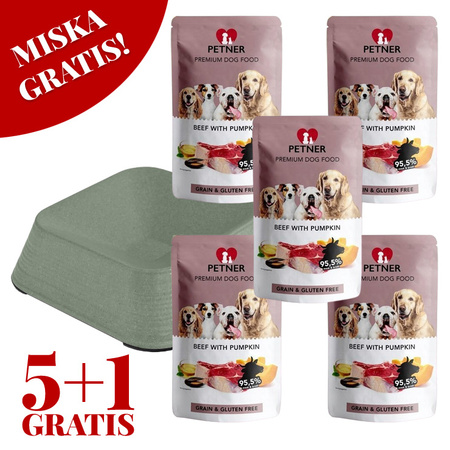 PETNER ZESTAW KARMA PSA WOŁOWINA Z DYNIĄ 5x500g + MISKA GRATIS