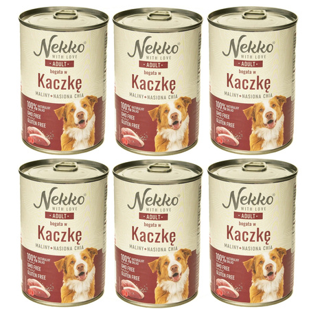 NEKKO MOKRA KARMA DLA PSA ADULT KACZKA MALINY NASIONA CHIA 6x400g