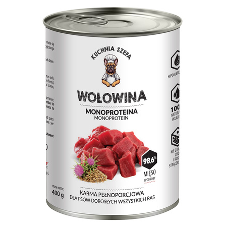 KUCHNIA SZEFA MOKRA KARMA DLA PSA MONOPROTEINOWA WOŁOWINA 12x400g