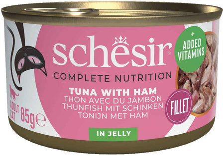 SCHESIR MOKRA KARMA DLA KOTA TUŃCZYK SZYNKA W GALARETCE PUSZKA 6x85g