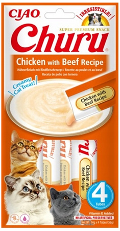 INABA CIAO CAT CHURU CHICKEN WITH BEEF 4x14g (56g)