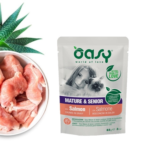 OASY CHUNKS IN GRAVY SENIOR MOKRA KARMA DLA KOTA ŁOSOŚ W SOSIE SASZETKA 85g