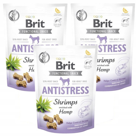 BRIT FUNCTIONAL SNACK ANTISTRESS TRESERKI PRZYSMAK KREWETKI DLA PSA 3x150g