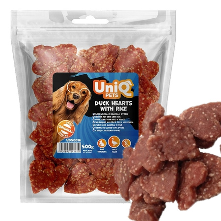UNIQ PETS SERDUSZKA Z KACZKI Z RYŻEM MIĘSNY PRZYSMAK DLA PSA 500g