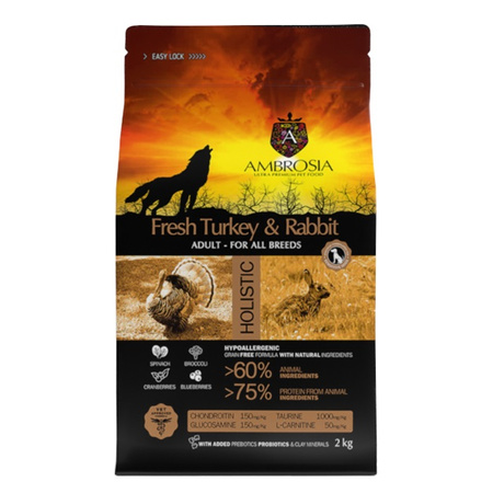 AMBROSIA SENSITIVE DELIKATNA SUCHA KARMA DLA PSA INDYK KRÓLIK 2kg