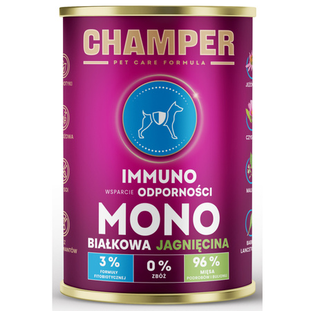 CHAMPER DLA PSA MONOBIAŁKOWA MOKRA KARMA DLA PSÓW IMMUNO JAGNIĘCINA 4x400g