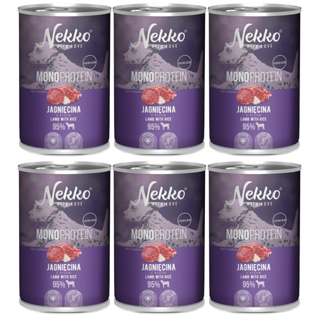 NEKKO MONOPROTEIN JUNIOR MOKRA KARMA DLA SZCZENIĄT JAGNIĘCINA Z RYŻEM 6x400g