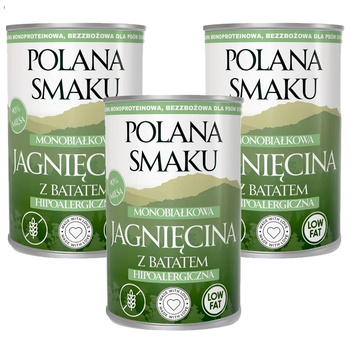 POLANA SMAKU MOKRA KARMA DLA DOROSŁYCH PSÓW JAGNIĘCINA Z BATATAMI 3x400g