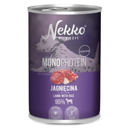 NEKKO MONOPROTEIN JUNIOR MOKRA KARMA DLA SZCZENIĄT JAGNIĘCINA Z RYŻEM 6x400g