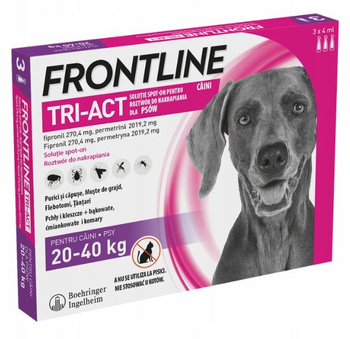 FRONTLINE TRI-ACT L FIPRONIL PERMETRYNA KROPLE NA PCHŁY KLESZCZE DLA PSÓW 20-40kg PIPETKI 3x4ml