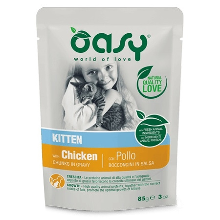 OASY CHUNKS IN GRAVY KITTEN MOKRA KARMA DLA KOCIĄT KURCZAK W SOSIE SASZETKA 12x85g