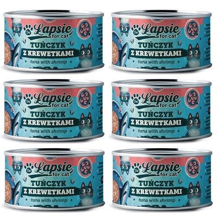 ŁAPSIE FOR CAT MOKRA KARMA DLA KOTA TUŃCZYK Z KREWETKAMI W BULIONIE PUSZKA 6x80g