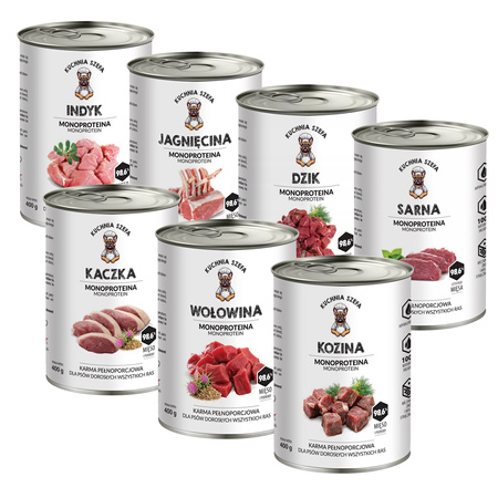 KUCHNIA SZEFA MOKRA KARMA DLA PSA MONOPROTEINOWA MIX SMAKÓW 7x400g