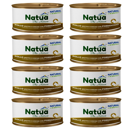 NATUA NATURAL MOKRA KARMA DLA KOTA KURCZAK PIERŚ I UDKA Z SEREM W BULIONIE PUSZKA 8x85g