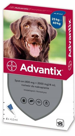 BAYER ADVANTIX KROPLE NA KLESZCZE PSÓW 25-40kg 4X4ML