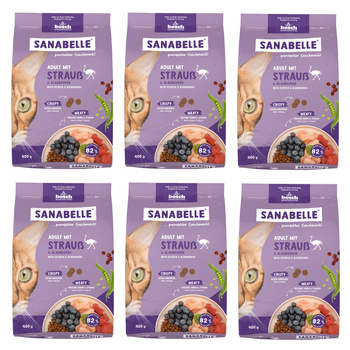 SANABELLE ADULT OSTRICH KOMPLETNA SUCHA KARMA DLA KOTA STRUŚ 6x400g