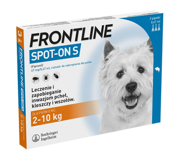 FRONTLINE SPOT-ON S FIPRONIL KROPLE NA PCHŁY KLESZCZE DLA PSÓW 2-10kg PIPETKI 3x0,67ml