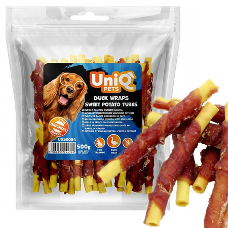 UNIQ PETS RURKI Z BATATÓW OWINIĘTE KACZKĄ MIĘSNY PRZYSMAK DLA PSA 500g