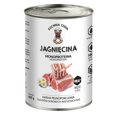 KUCHNIA SZEFA MOKRA KARMA DLA PSA MONOPROTEINOWA JAGNIĘCINA 12x400g