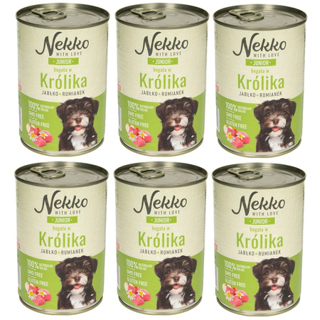 NEKKO JUNIOR MOKRA KARMA DLA SZCZENIĄT PSA KRÓLIK JABŁKO RUMIANEK 6x400g