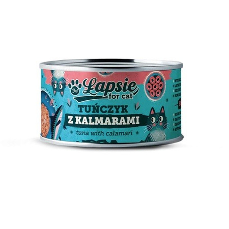 ŁAPSIE FOR CAT MOKRA KARMA DLA KOTA TUŃCZYK Z KALMARAMI W BULIONIE PUSZKA 12x80g