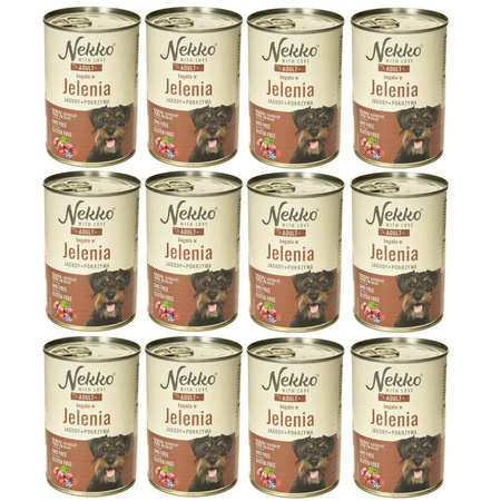 NEKKO MOKRA KARMA DLA PSA ADULT JELEŃ JAGODA POKRZYWA 12x400g