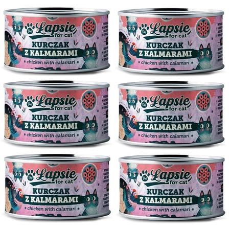 ŁAPSIE FOR CAT MOKRA KARMA DLA KOTA KURCZAK Z KALMARAMI W BULIONIE PUSZKA 6x80g