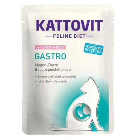 KATTOVIT GASTRO KARMA DLA KOTA SCHORZENIA UKŁADU POKARMOWEGO ŁOSOŚ RYŻ 85g