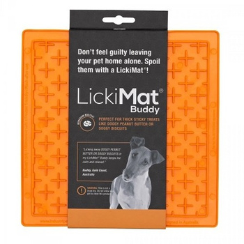 MATA TACKA DO LIZANIA DLA PSA KOTA ANTYSTRESOWA SPOWALNIAJĄCA JEDZENIE LICKIMAT CLASSIC BUDDY POMARAŃCZOWA 20x20cm