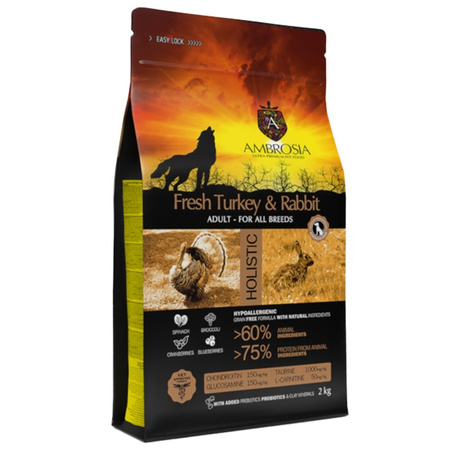 AMBROSIA SENSITIVE DELIKATNA SUCHA KARMA DLA PSA INDYK KRÓLIK 2kg