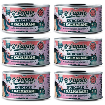 ŁAPSIE FOR CAT MOKRA KARMA DLA KOTA KURCZAK Z KALMARAMI W BULIONIE PUSZKA 6x80g