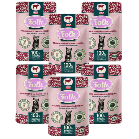 KARMA MOKRA DLA KOCIĄT FOLK KITTEN PEŁNOPORCJOWE DANIE Z CIELĘCINY SASZETKA 6x85g