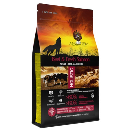 AMBROSIA ADULT SUCHA KARMA DLA DOROSŁEGO PSA WOŁOWINA ŁOSOŚ 12kg