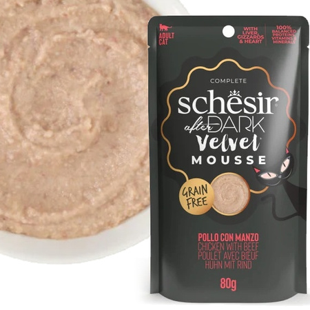 SCHESIR AFTER DARK VELVET MOUSSE MOKRA KARMA DLA KOTA MUS Z KURCZAKA Z WOŁOWINĄ SASZETKA 80g