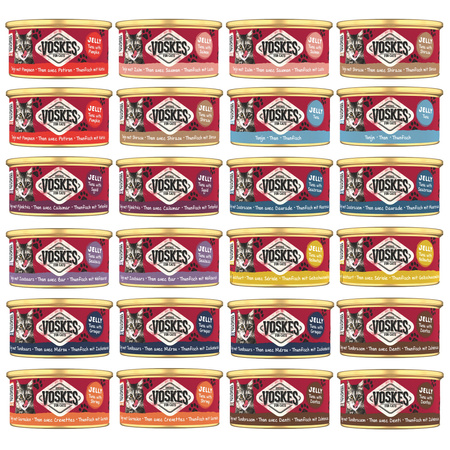  MOKRA KARMA DLA KOTA VOSKES TUNA MIX SMAKÓW Z TUŃCZYKIEM W GALARETCE 24x85g