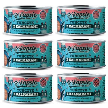 ŁAPSIE FOR CAT MOKRA KARMA DLA KOTA TUŃCZYK Z KALMARAMI W BULIONIE PUSZKA 6x80g