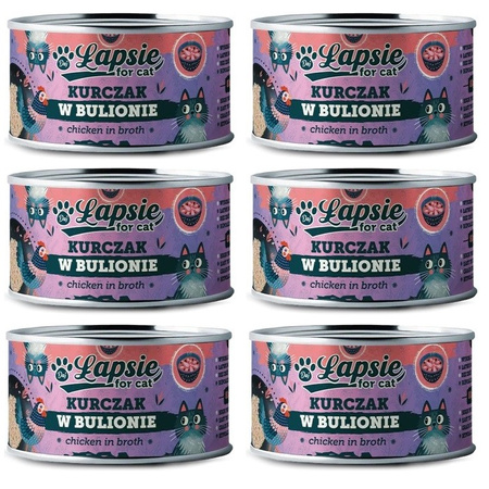 ŁAPSIE FOR CAT MOKRA KARMA DLA KOTA FILET Z KURCZAKA W BULIONIE PUSZKA 6x80g