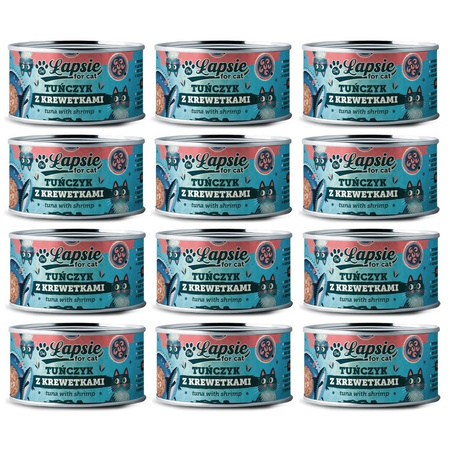 ŁAPSIE FOR CAT MOKRA KARMA DLA KOTA TUŃCZYK Z KREWETKAMI W BULIONIE PUSZKA 12x80g